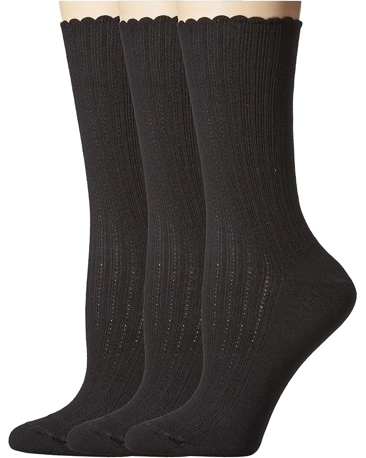 HUE Scalloped Pointelle Socks 3-Pack 3 HUE Scalloped Pointelle Socks 3-Pack